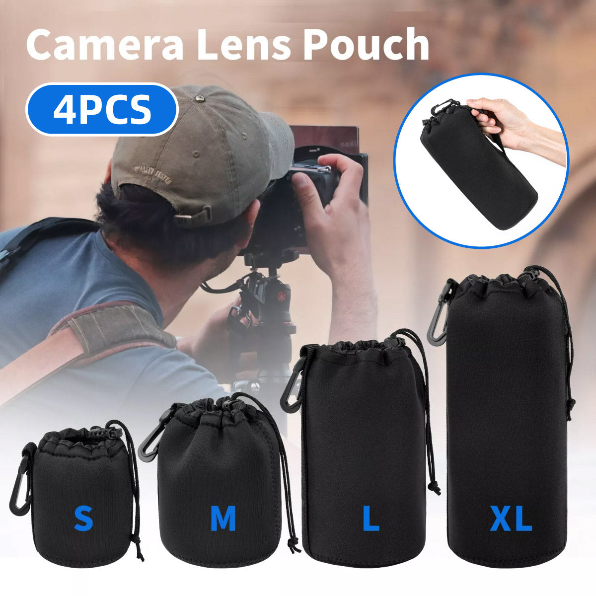 4 Pcs DSLR Camera Lens Pouch Protective Soft Cover