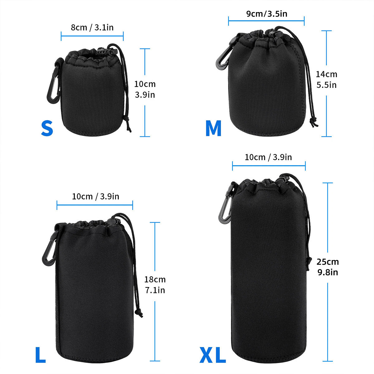 4 Pcs DSLR Camera Lens Pouch Protective Soft Cover