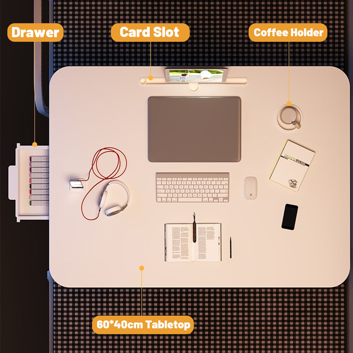 Folding Bed Desk Portable Floor Table with Drawer for Small Spaces