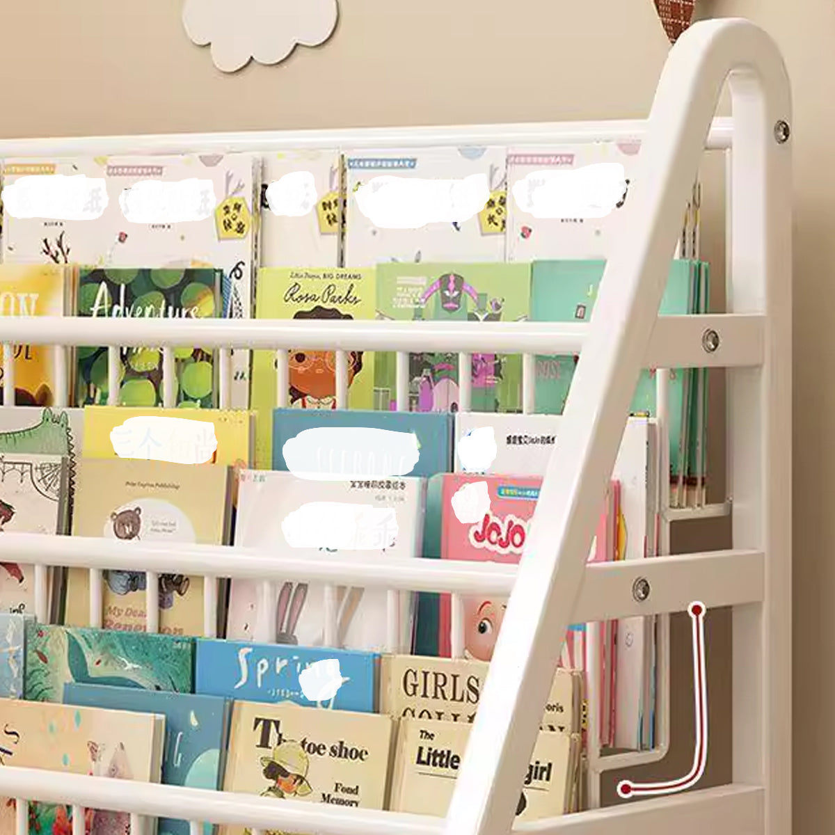 Kids Wooden Bookcase Multilayer Shelf with Wheels