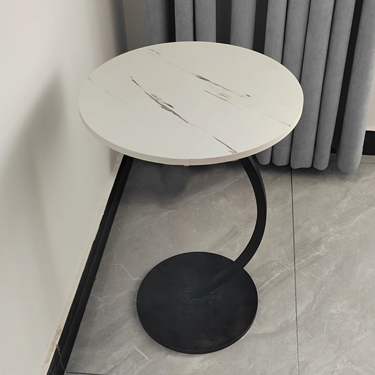 C Shaped Side Table Sturdy Carbon Steel Space Saving Design