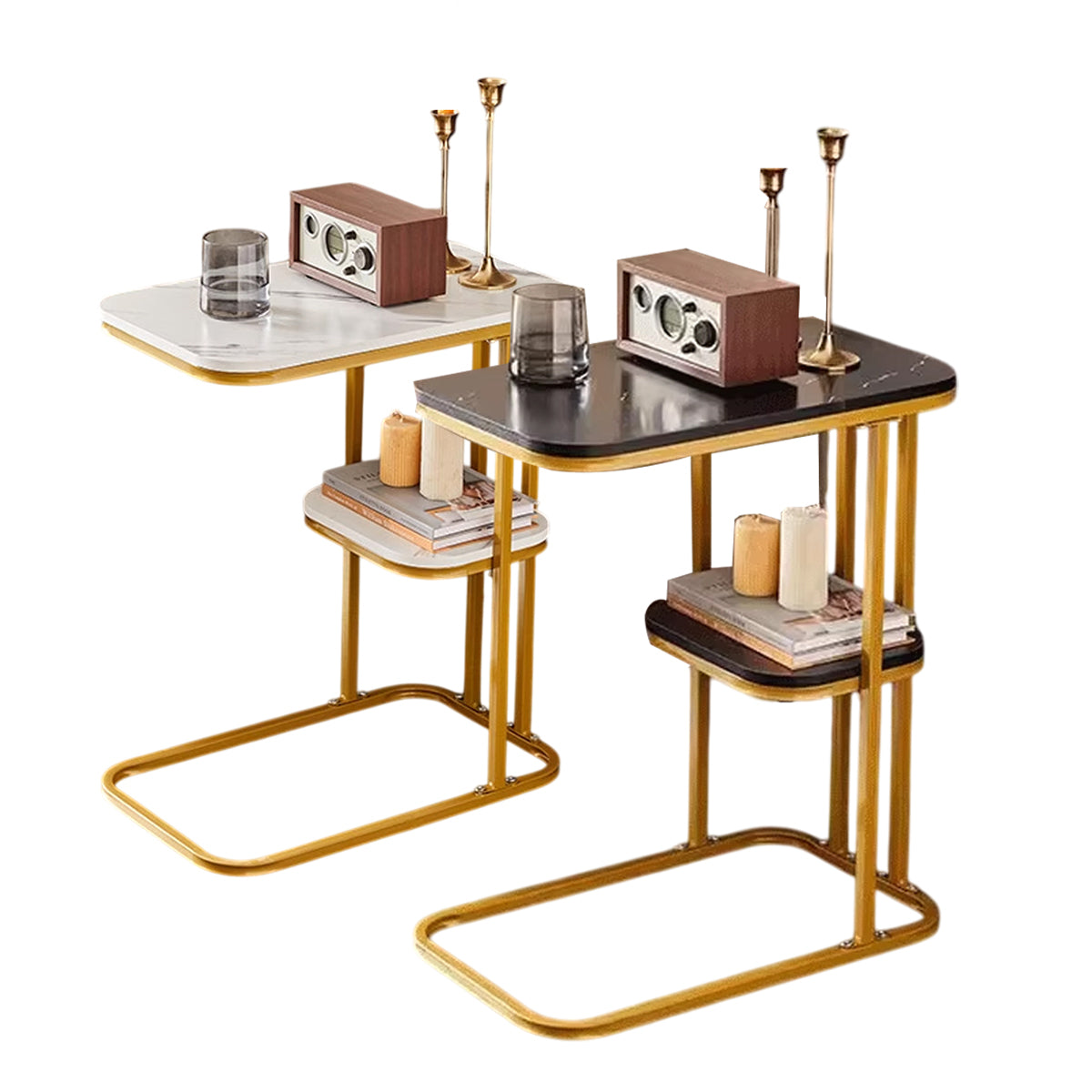 2 Tier Side Table with Rounded Corners for Living Room