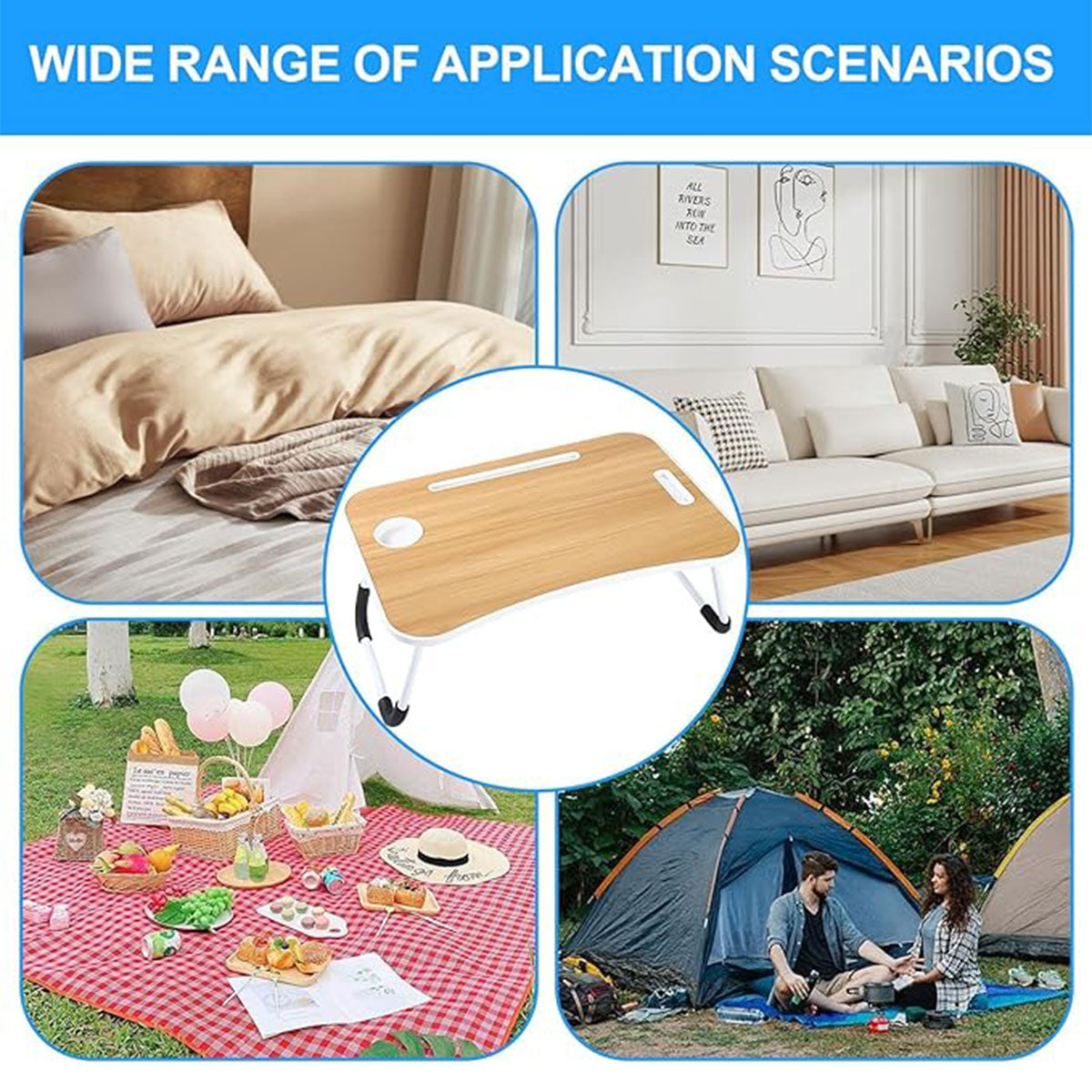 Foldable Laptop Bed Table Cup Slot and Device Stand