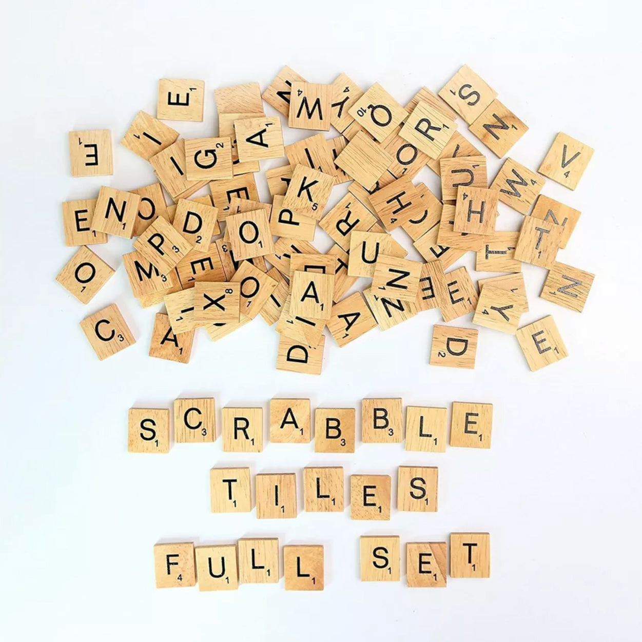 Wooden Scrabble Tiles with Black Letters