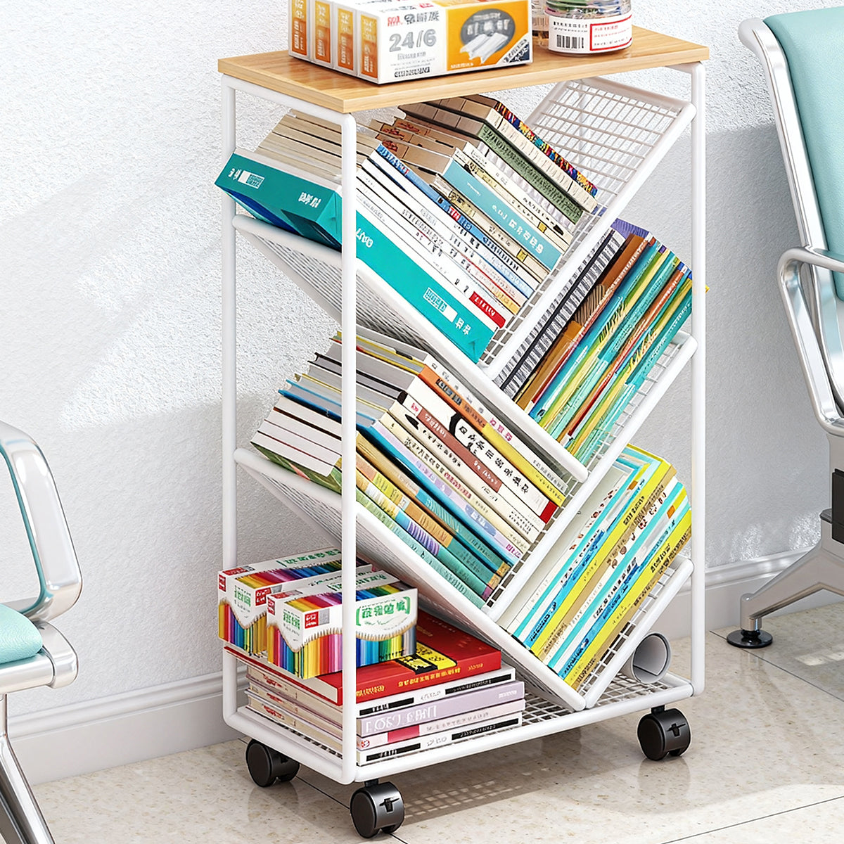 Mobile Wheeled Small Bookshelf Floor Storage Rack