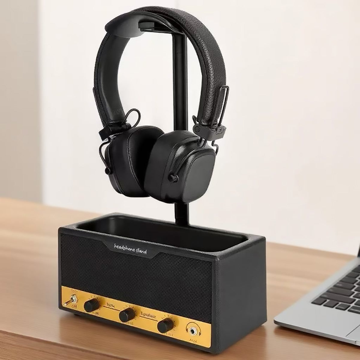 Vintage Headphone Stand with Storage Box Desk Setup