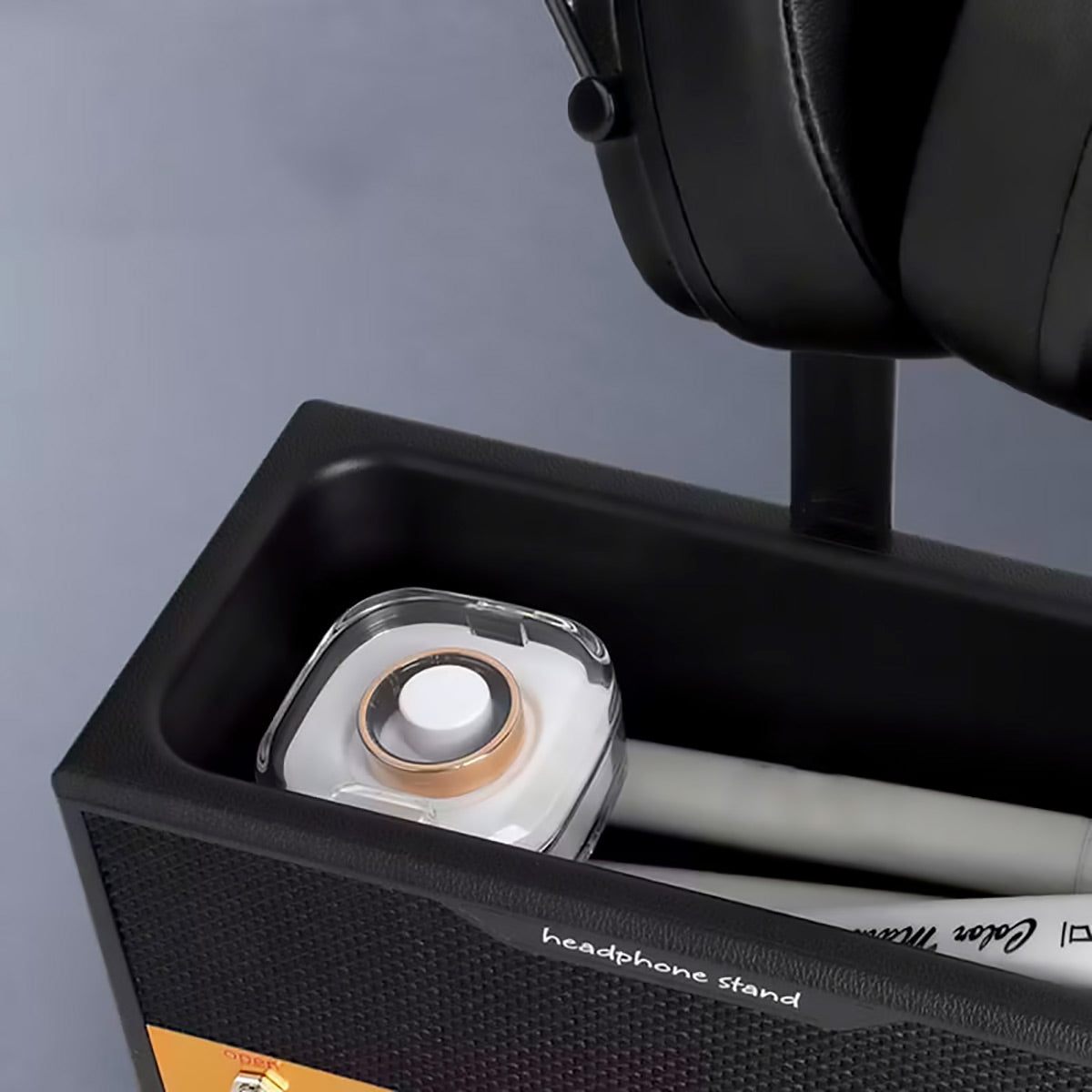 Vintage Headphone Stand with Storage Box Desk Setup