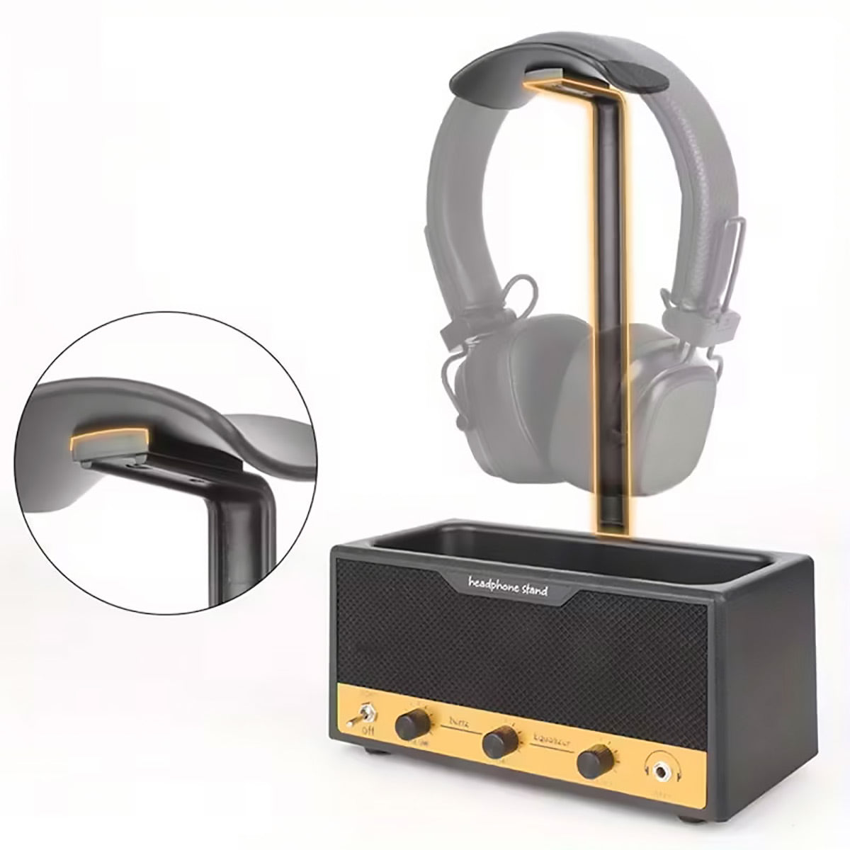 Vintage Headphone Stand with Storage Box Desk Setup