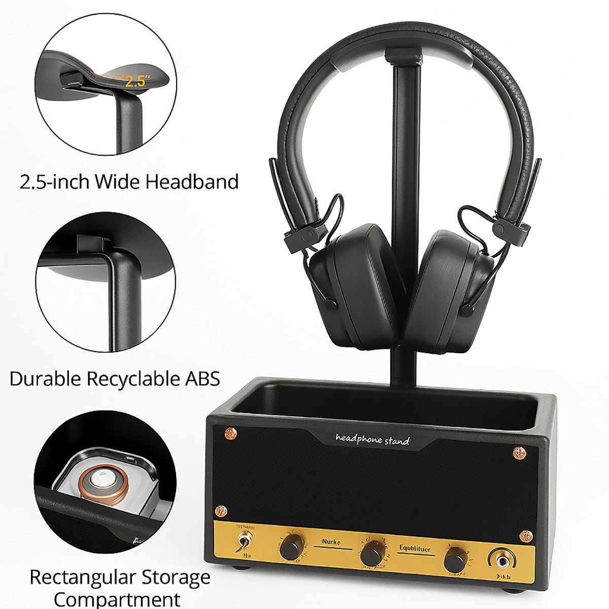 Vintage Headphone Stand with Storage Box Desk Setup