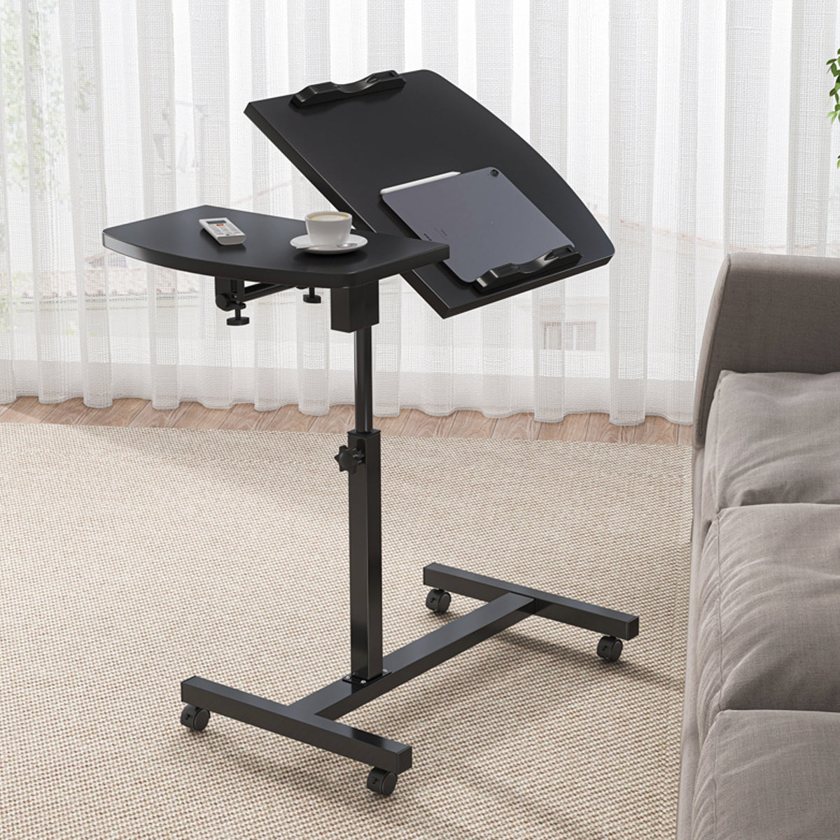 Mobile Height Adjustable Rotatable Bedside Table with Wheels