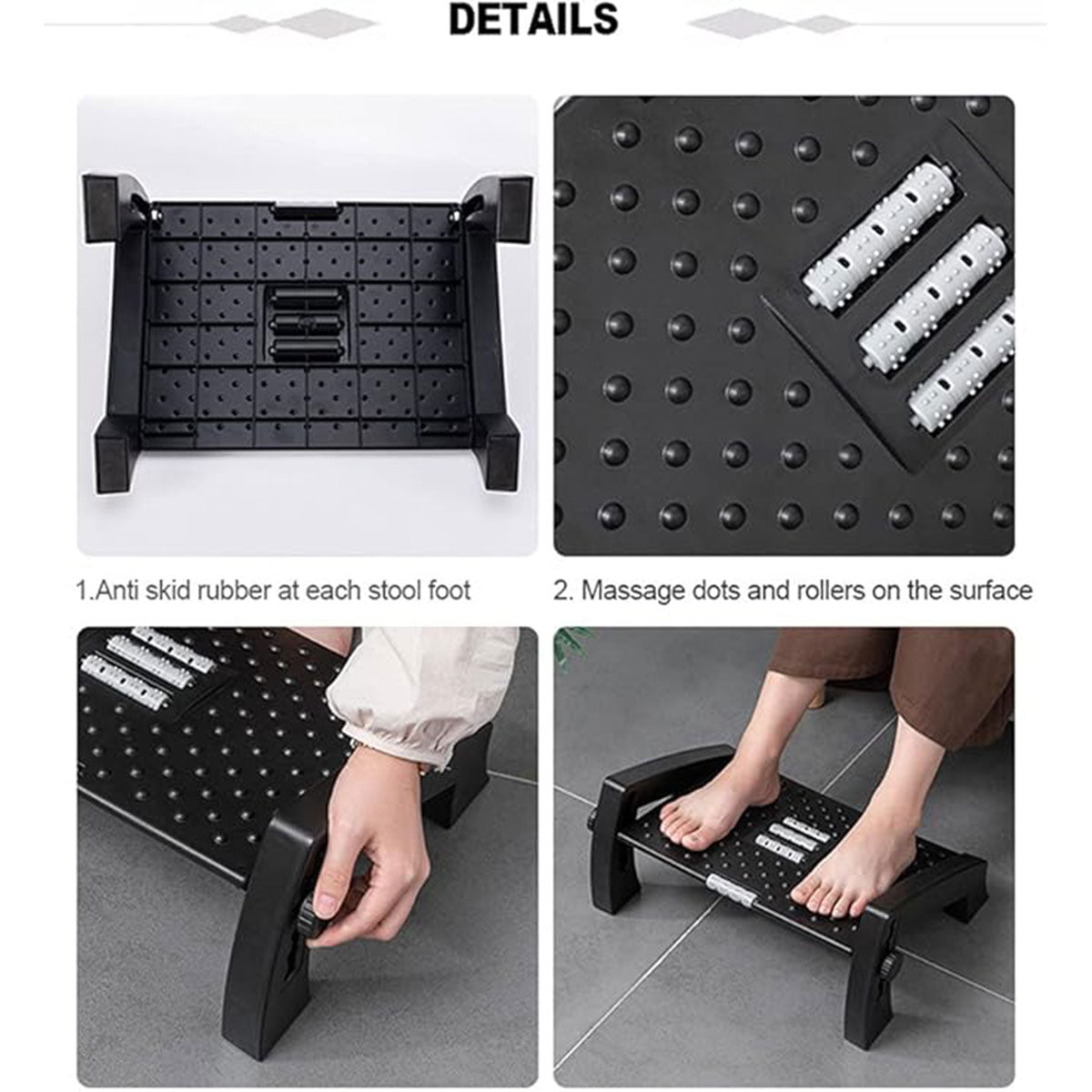 Office Foot Rest Stool Adjustable Pedal with Massage Support