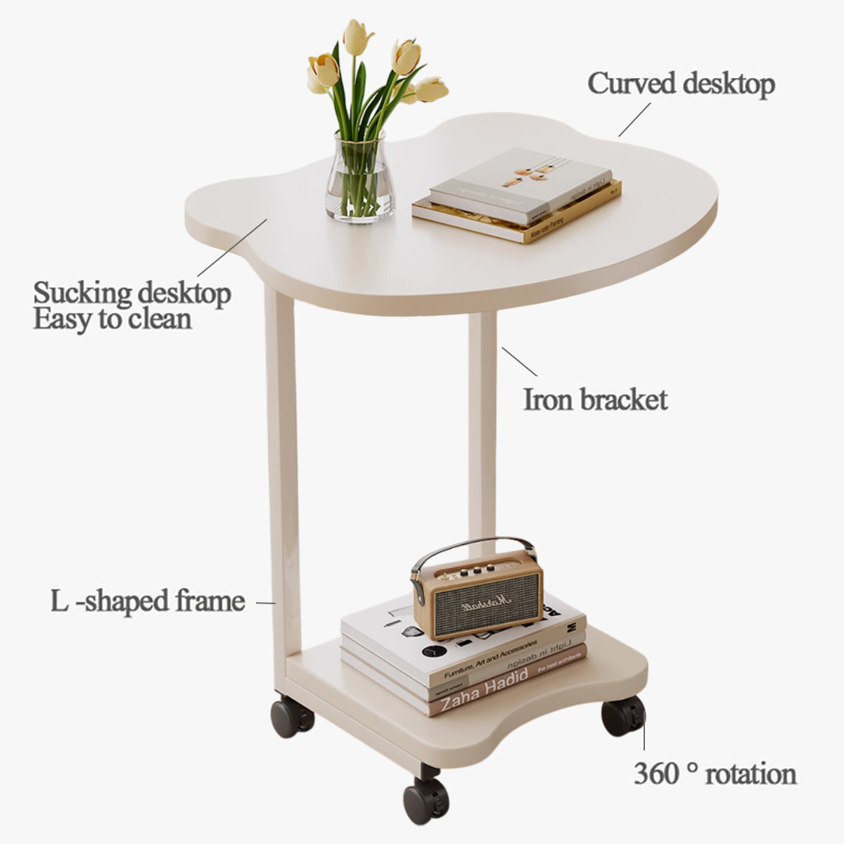 Moveable Side Table with Rolling Wheels for Sofa and Bedside