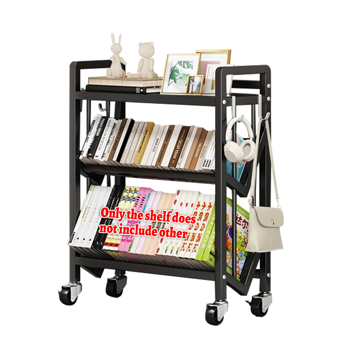 3-Tier Steel Storage Rack Bookshelf Rolling Mobile Home Organizer