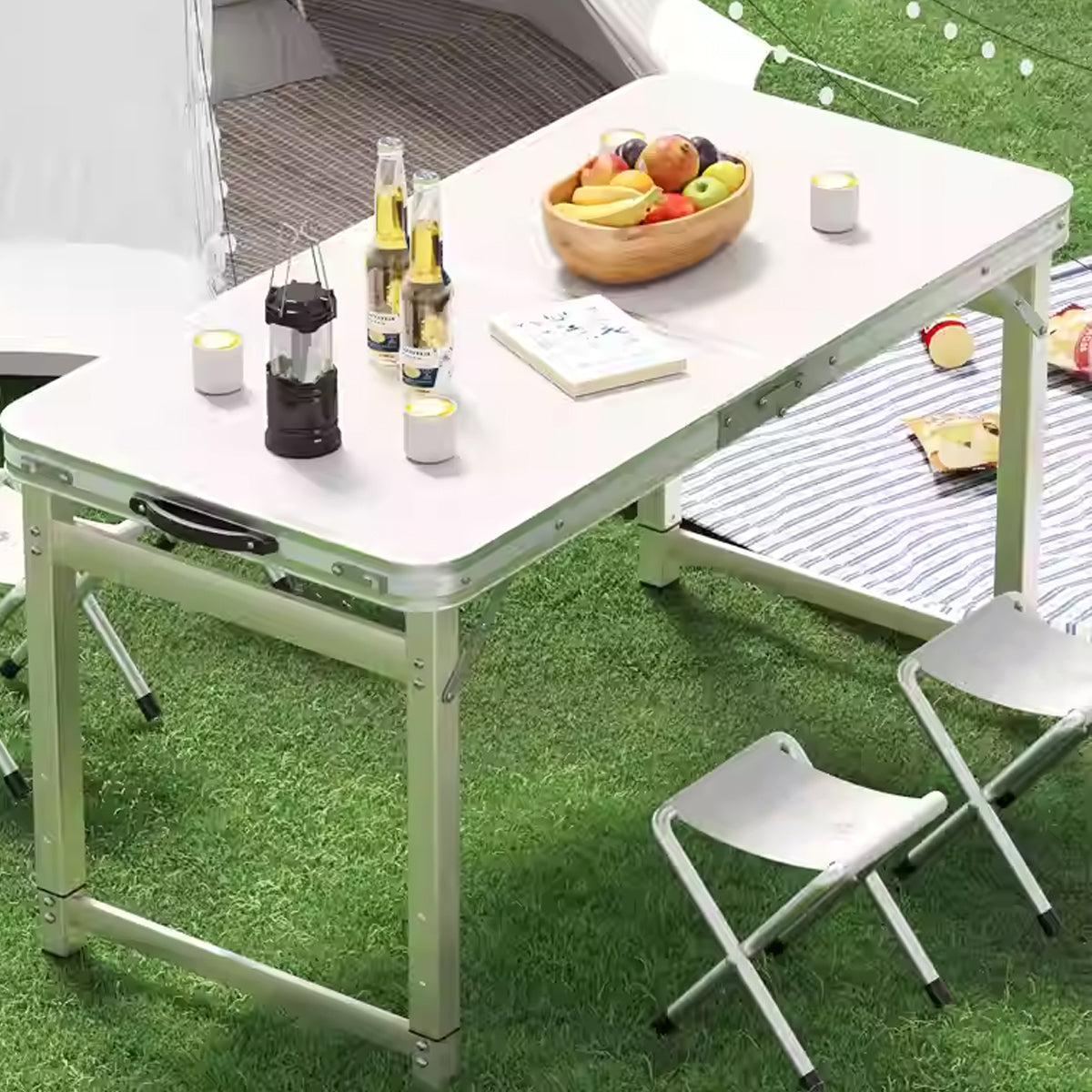 Folding Aluminium Picnic Table Set with 2 Stools