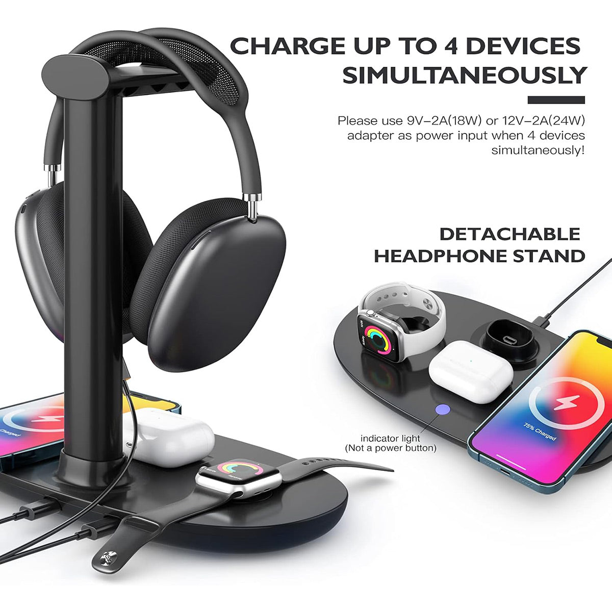 Headphone Stand Charging Station 15W Wireless Pad