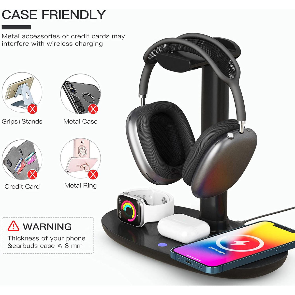 Headphone Stand Charging Station 15W Wireless Pad