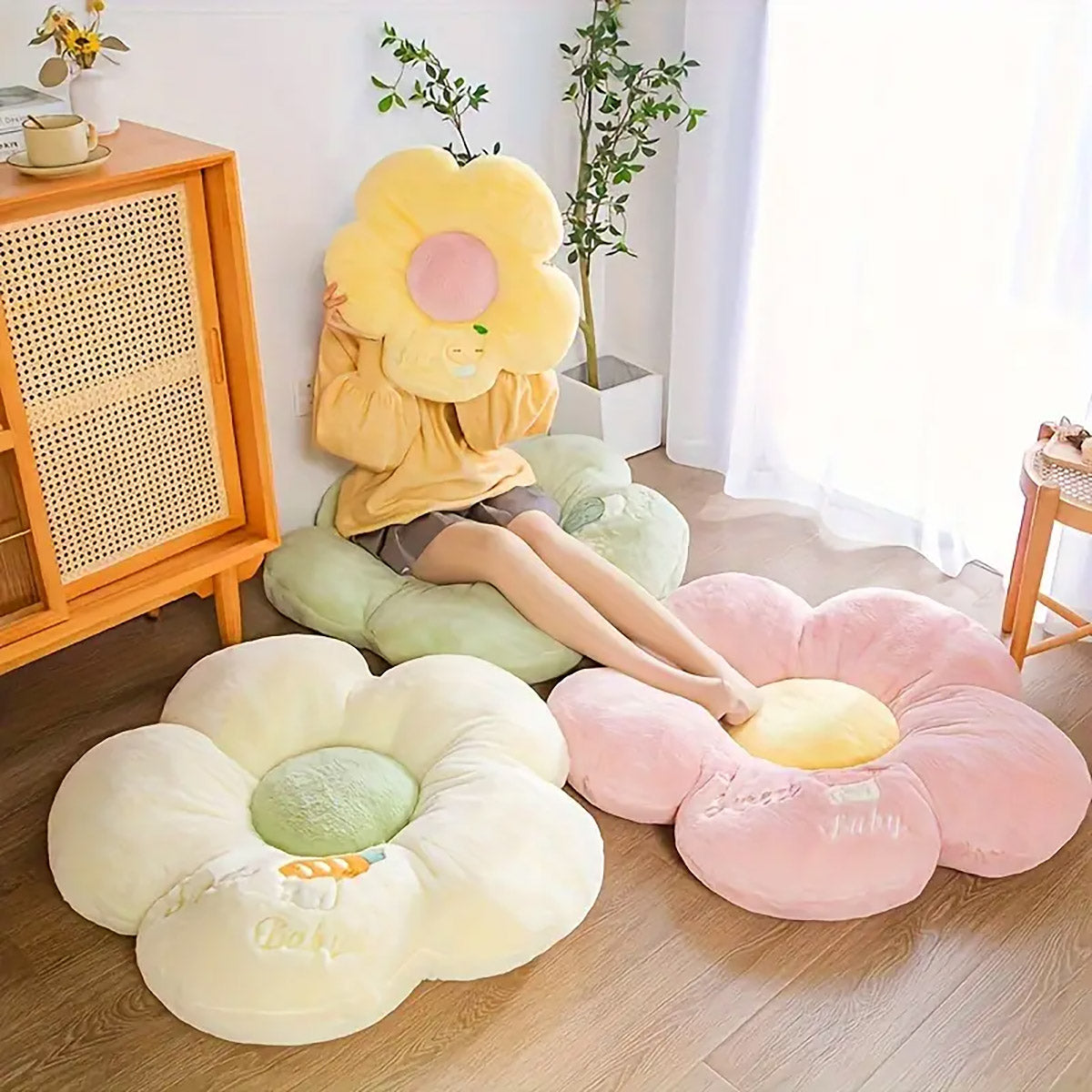 Sunflower Floor Cushion Soft Plush Chair Pad with Padding