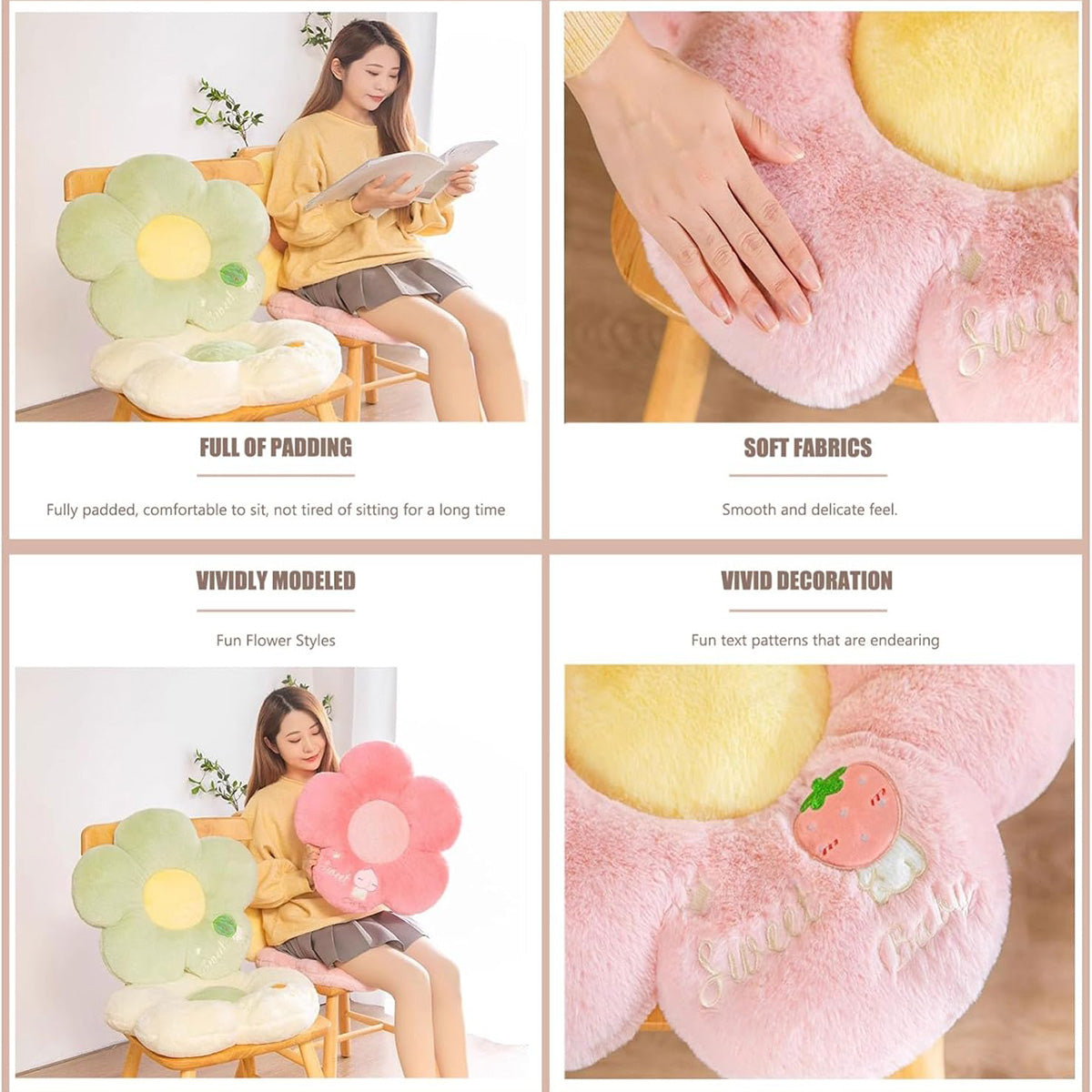 Sunflower Floor Cushion Soft Plush Chair Pad with Padding