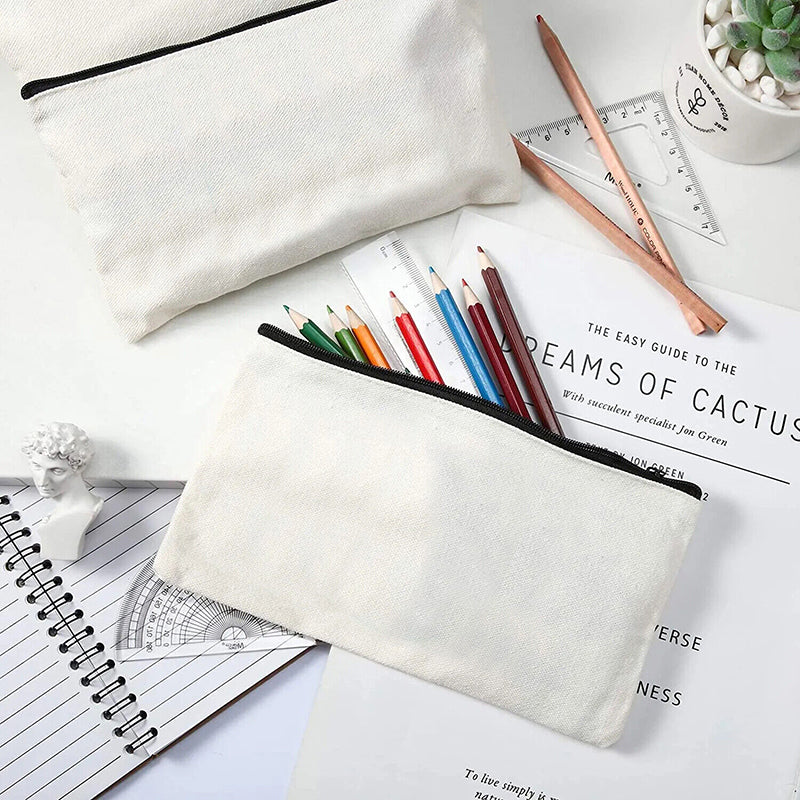 10 Pcs Canvas Makeup Bags Blank DIY Zipper Pouch Set