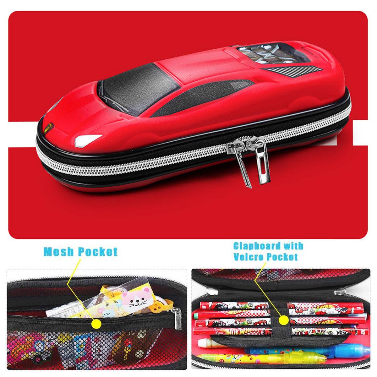 Sports Car Shaped Pencil Case Three Layer EVA Double Zippers