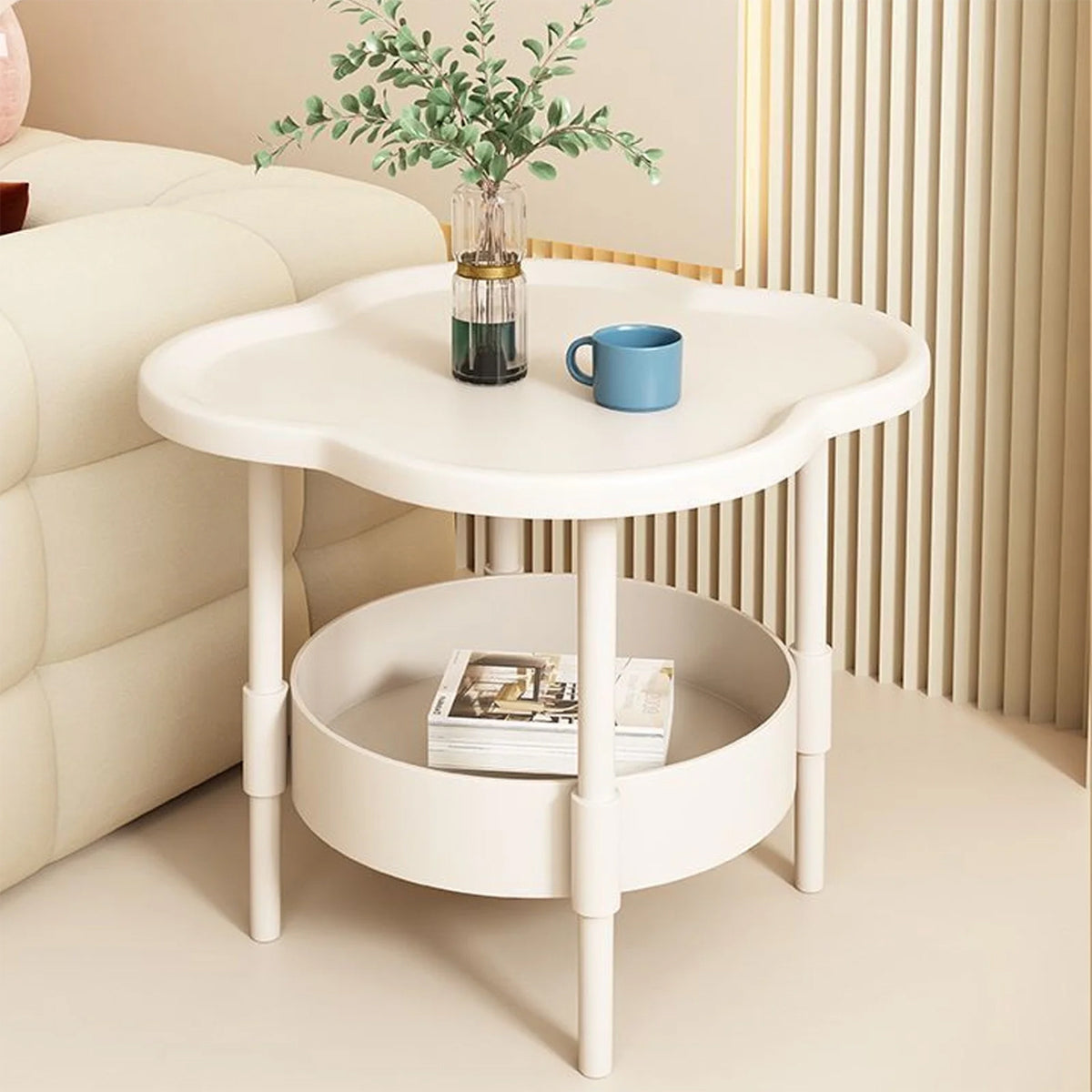 Double Layer Side Table Coffee Table with Clover Top for Break Room