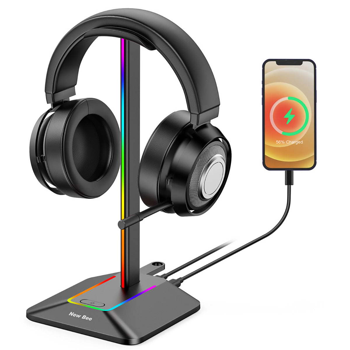RGB Headphone Stand with USB 3.0 Hub and Type-C Ports
