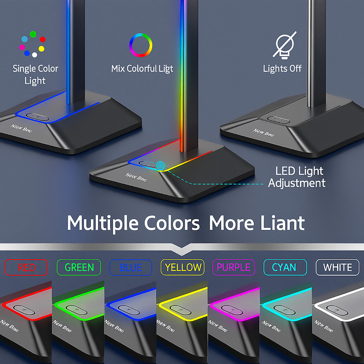 RGB Headphone Stand with USB 3.0 Hub and Type-C Ports