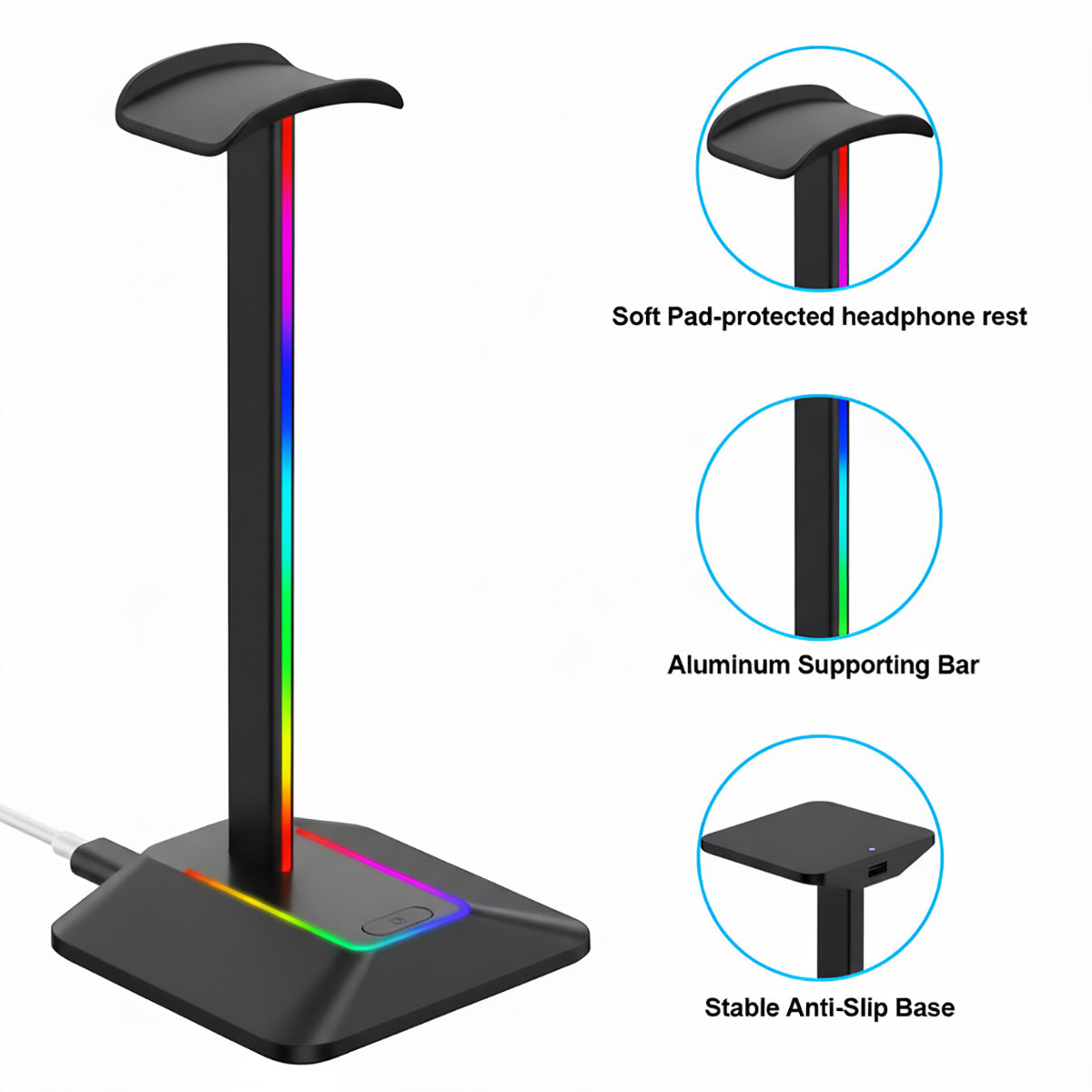 RGB Headphone Stand with USB 3.0 Hub and Type-C Ports