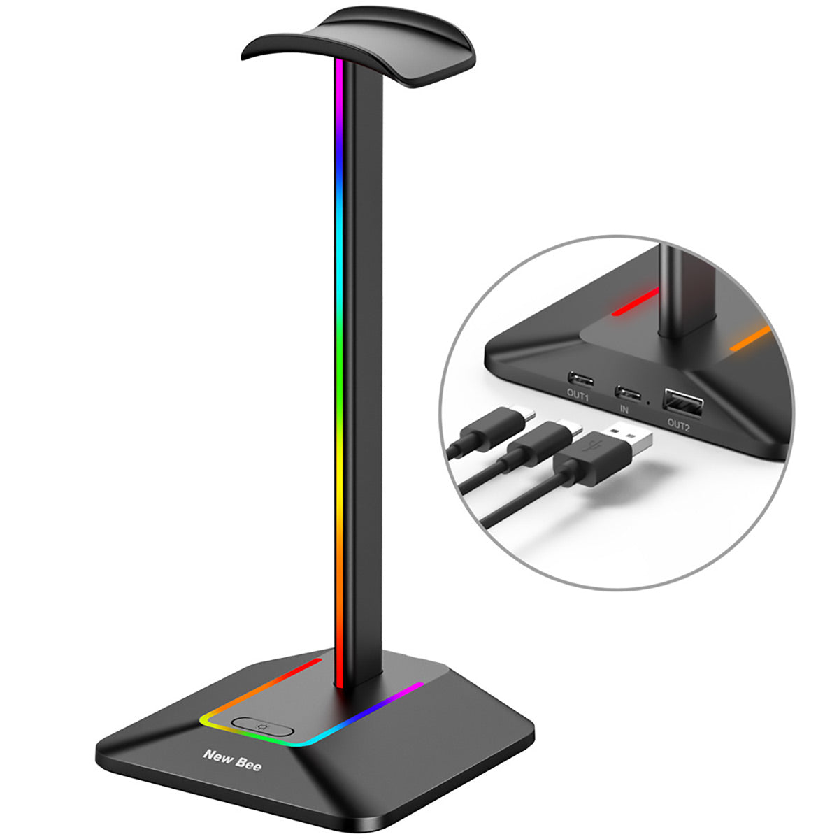RGB Headphone Stand with USB 3.0 Hub and Type-C Ports