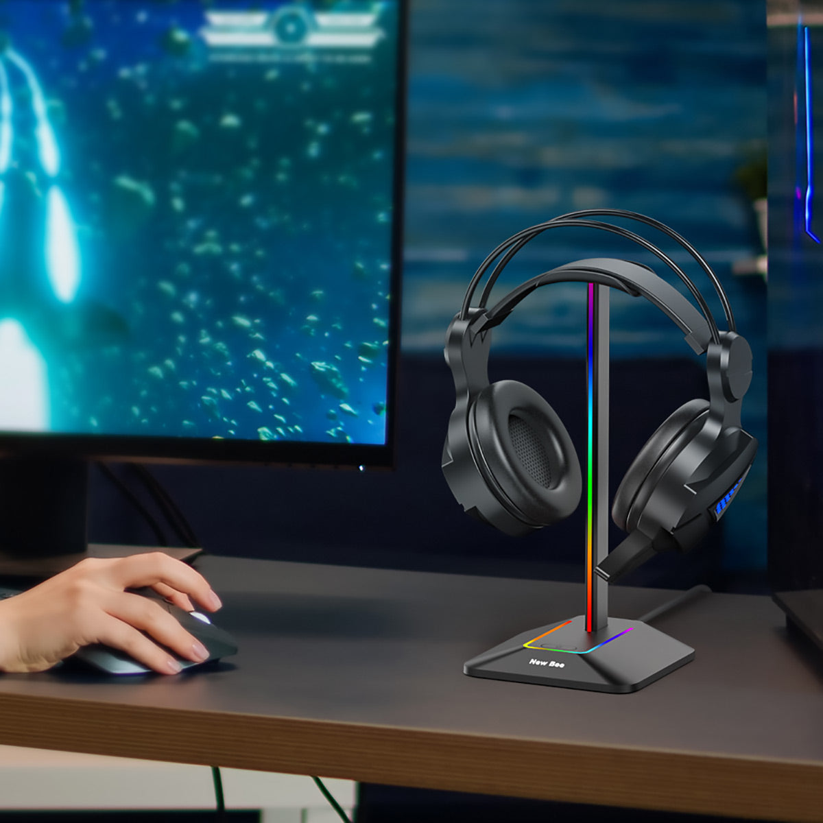 RGB Headphone Stand with USB 3.0 Hub and Type-C Ports