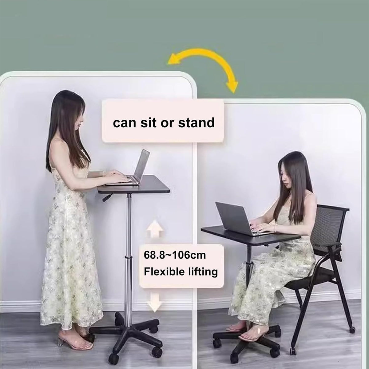 Mobile Height Adjustable Table with Wheels for Home Office Work