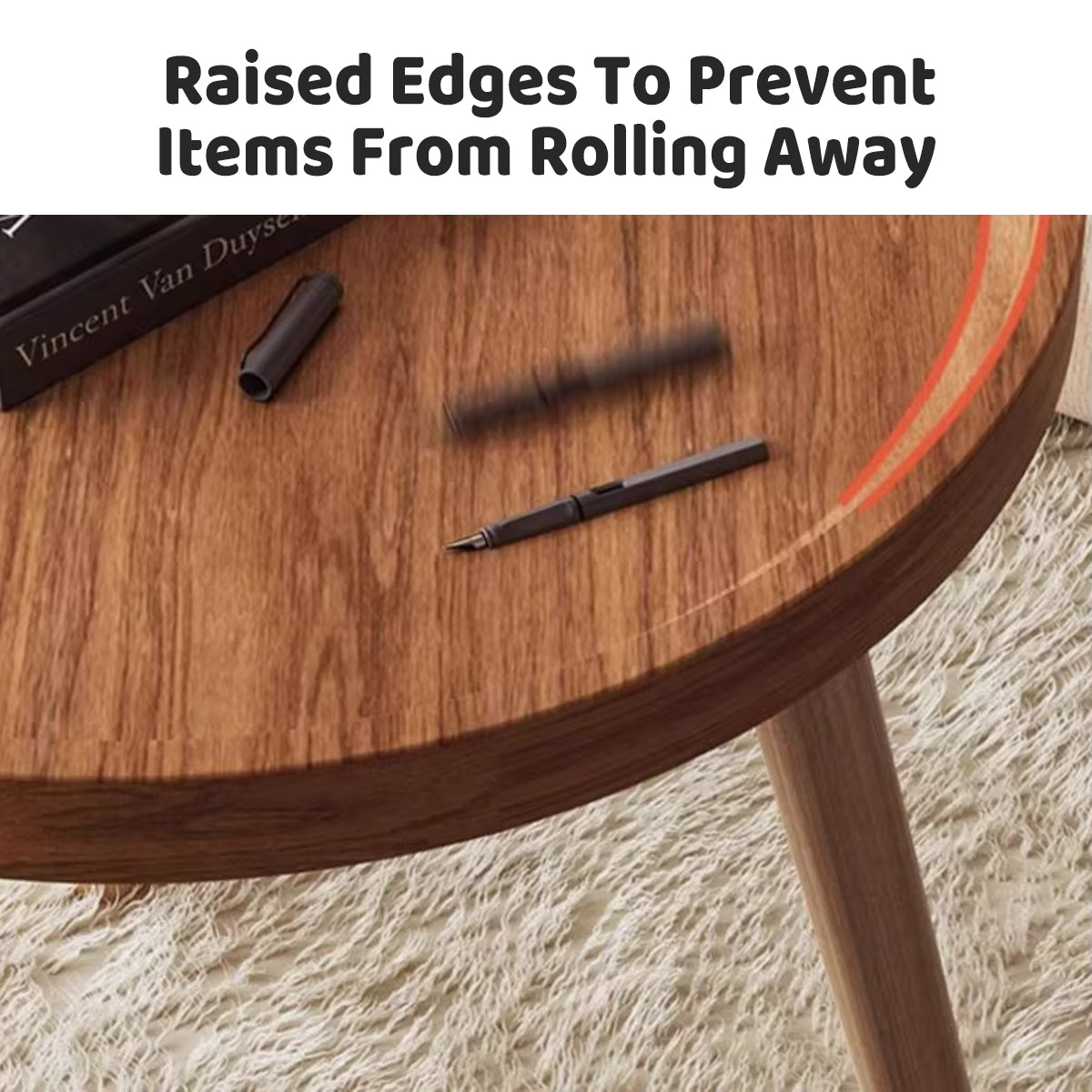 Small Round Coffee Table with Raised Edges