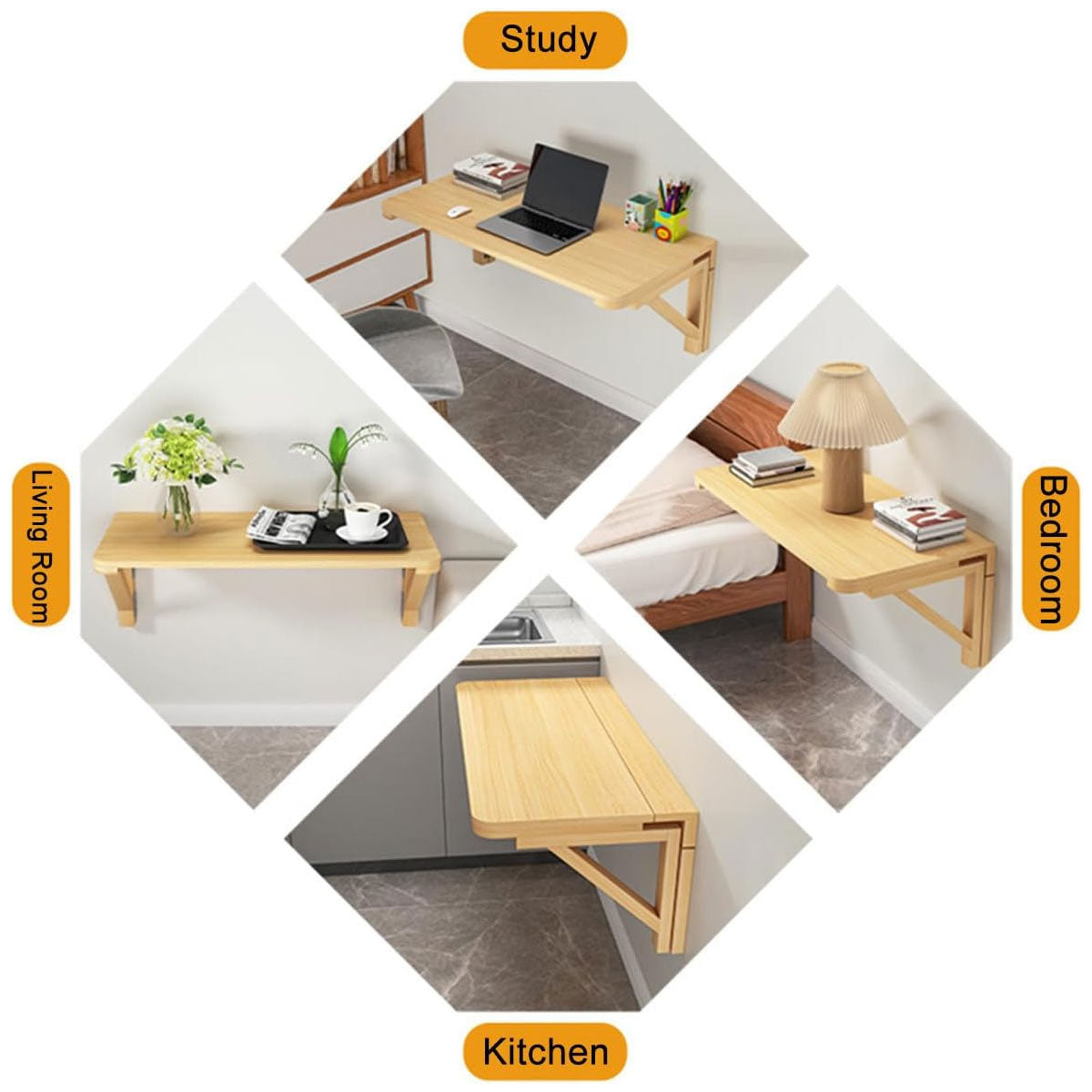 Wall-Mounted Foldable Wood Table with Space-Saving Design