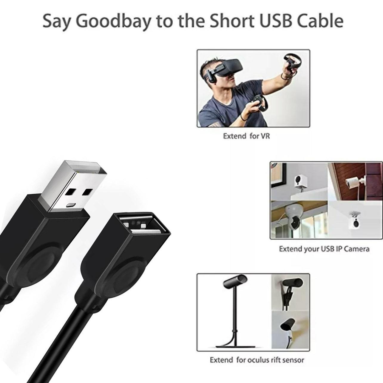 USB Extension Cable 2.0 A Male to Female Long Data Cord Black