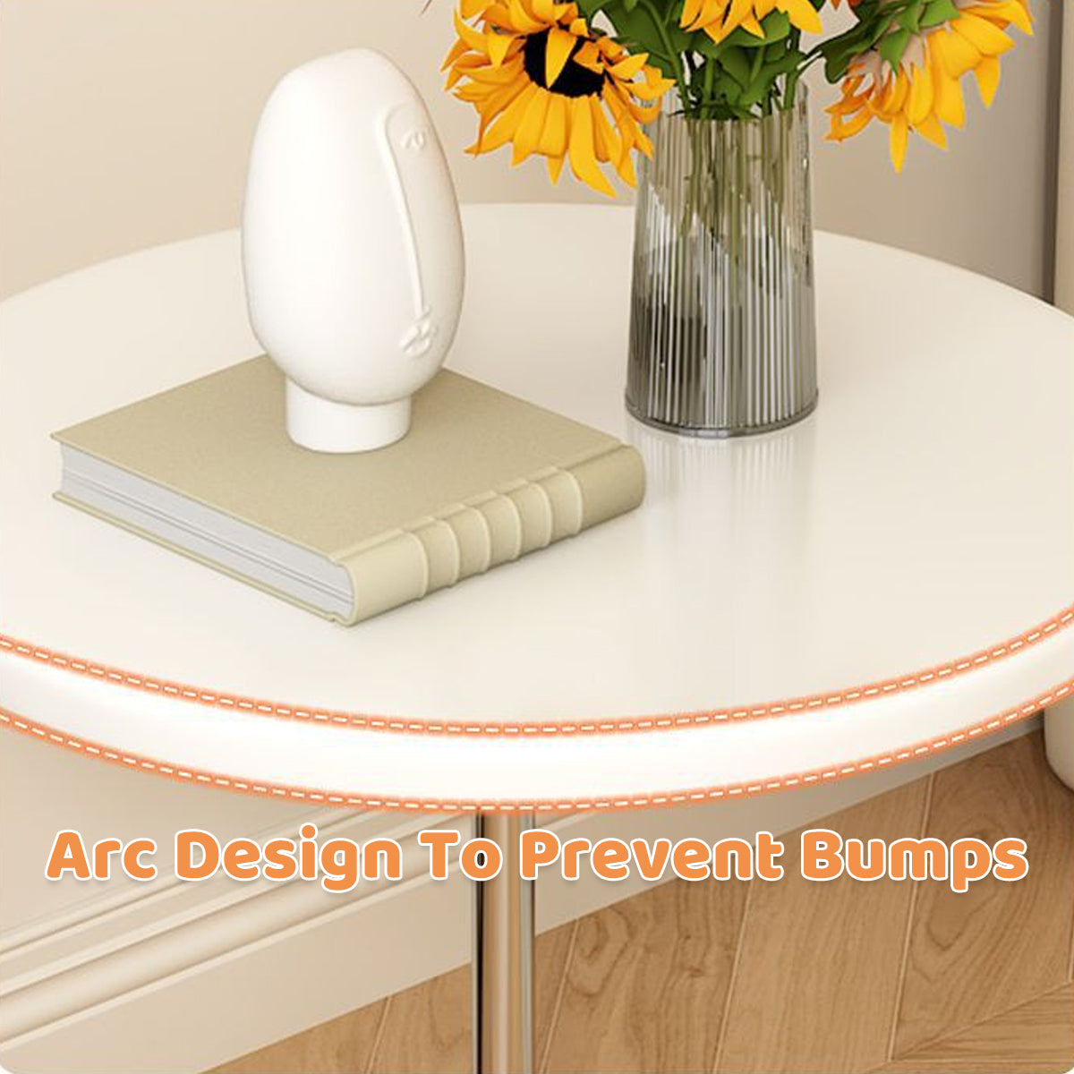 Round Side Table Stainless Steel Frame with Rubber Wood Top
