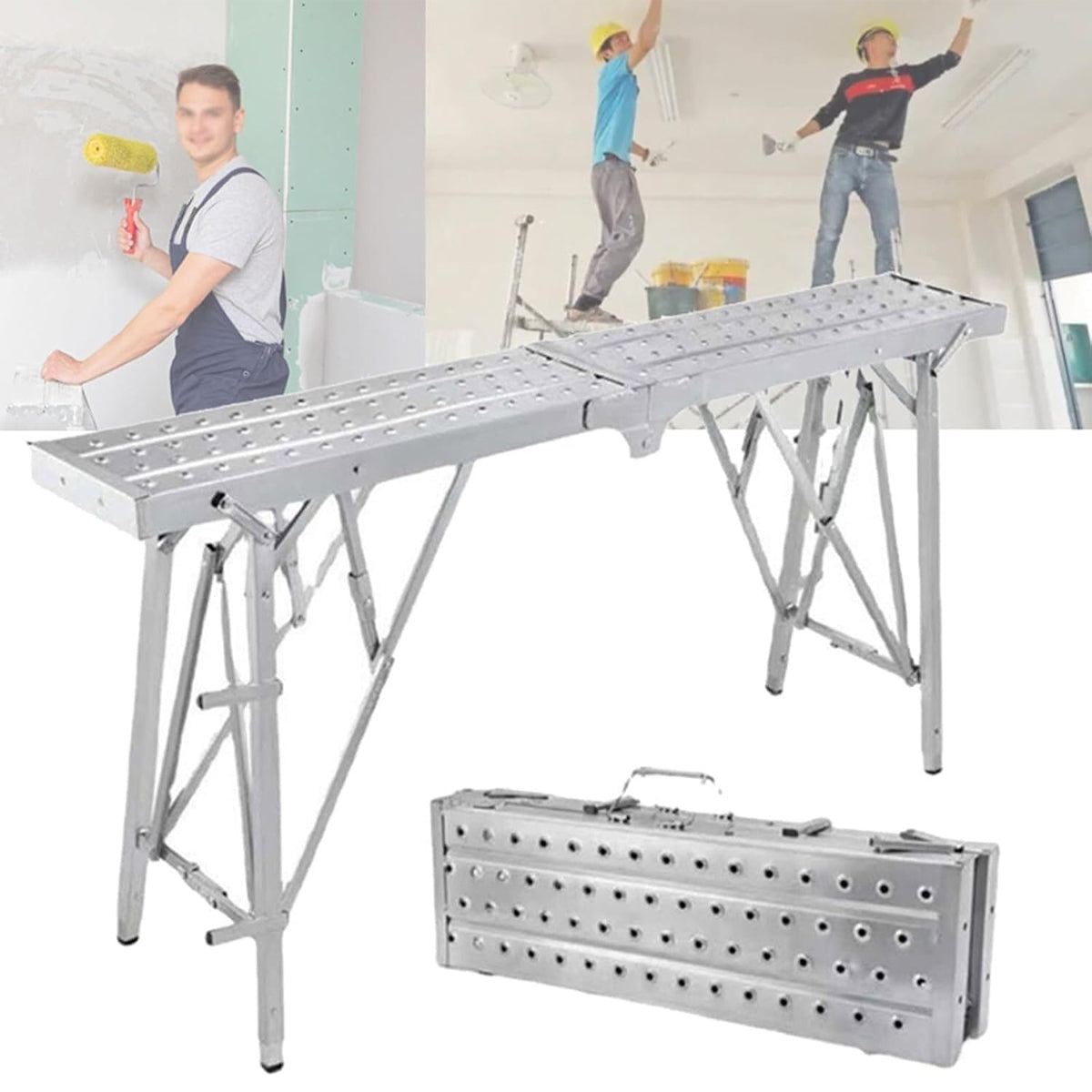 Folding Scaffolding Platform Adjustable Steel 150kg Capacity