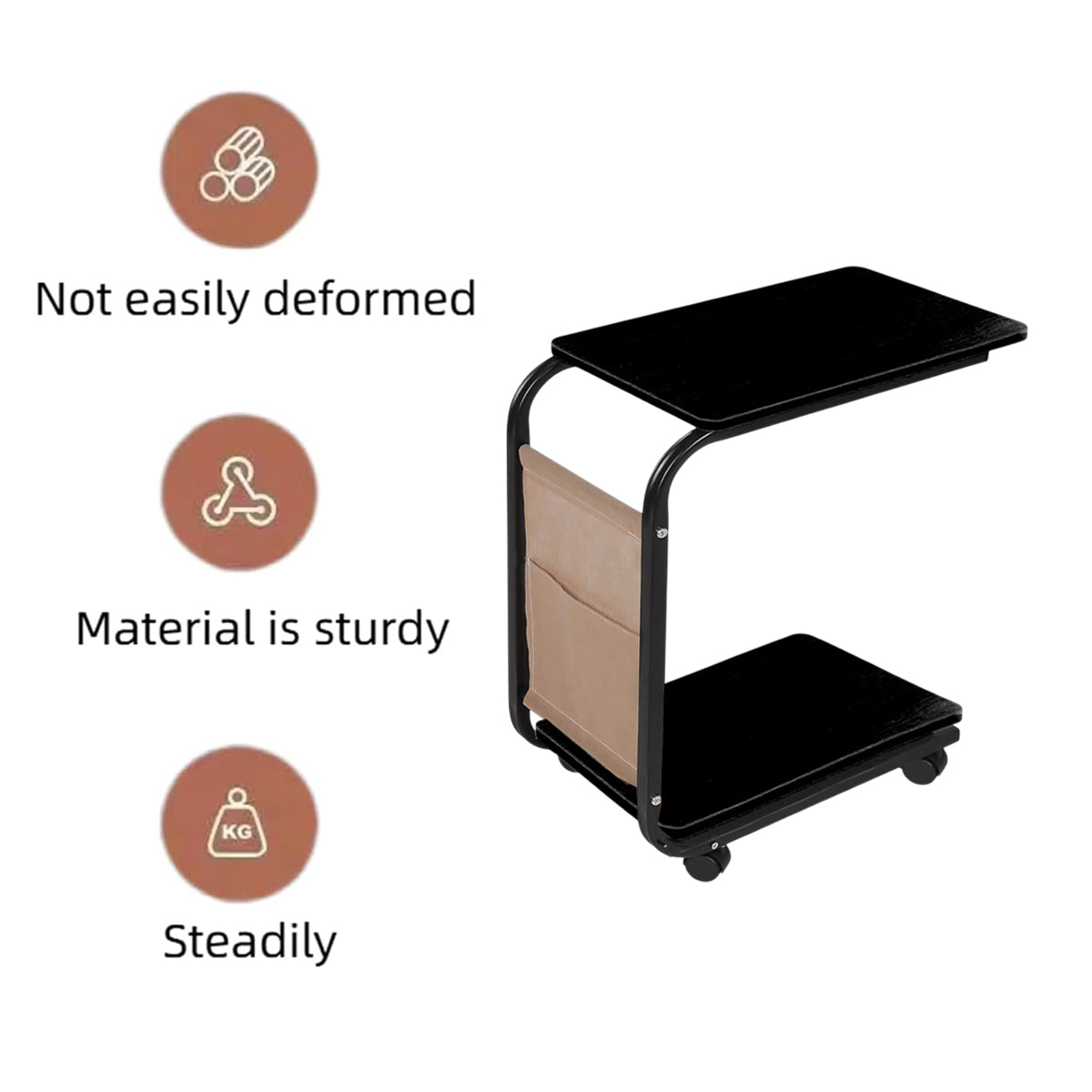 Movable Side Table with Wheels for Sofa Bedroom Living Room