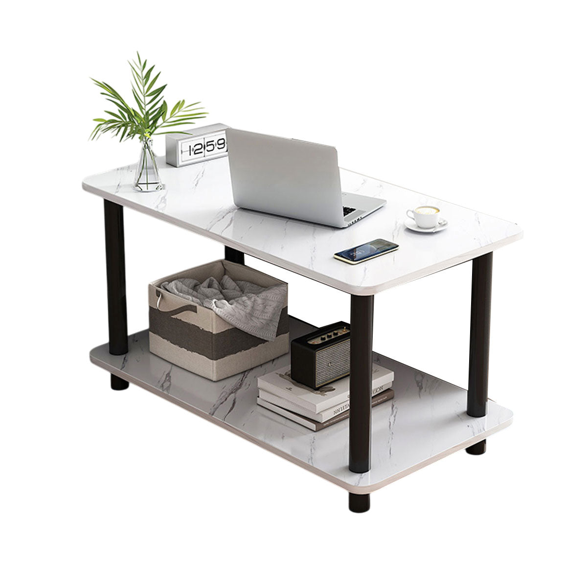 Office Break Room Coffee Table with Double Storage and Space-Saving Design
