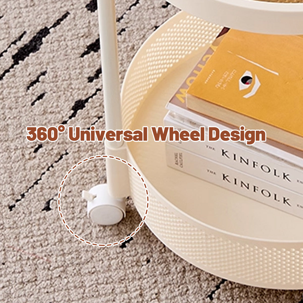 Movable Side Table with Rolling Caster Wheels 2 Tier Design