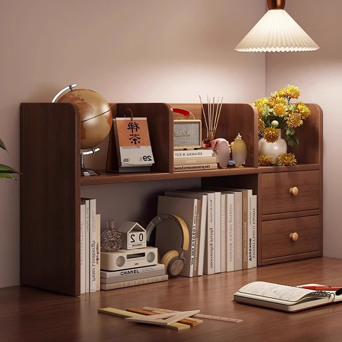 Solid Wood Desktop Shelf Two Tiers for Books Files