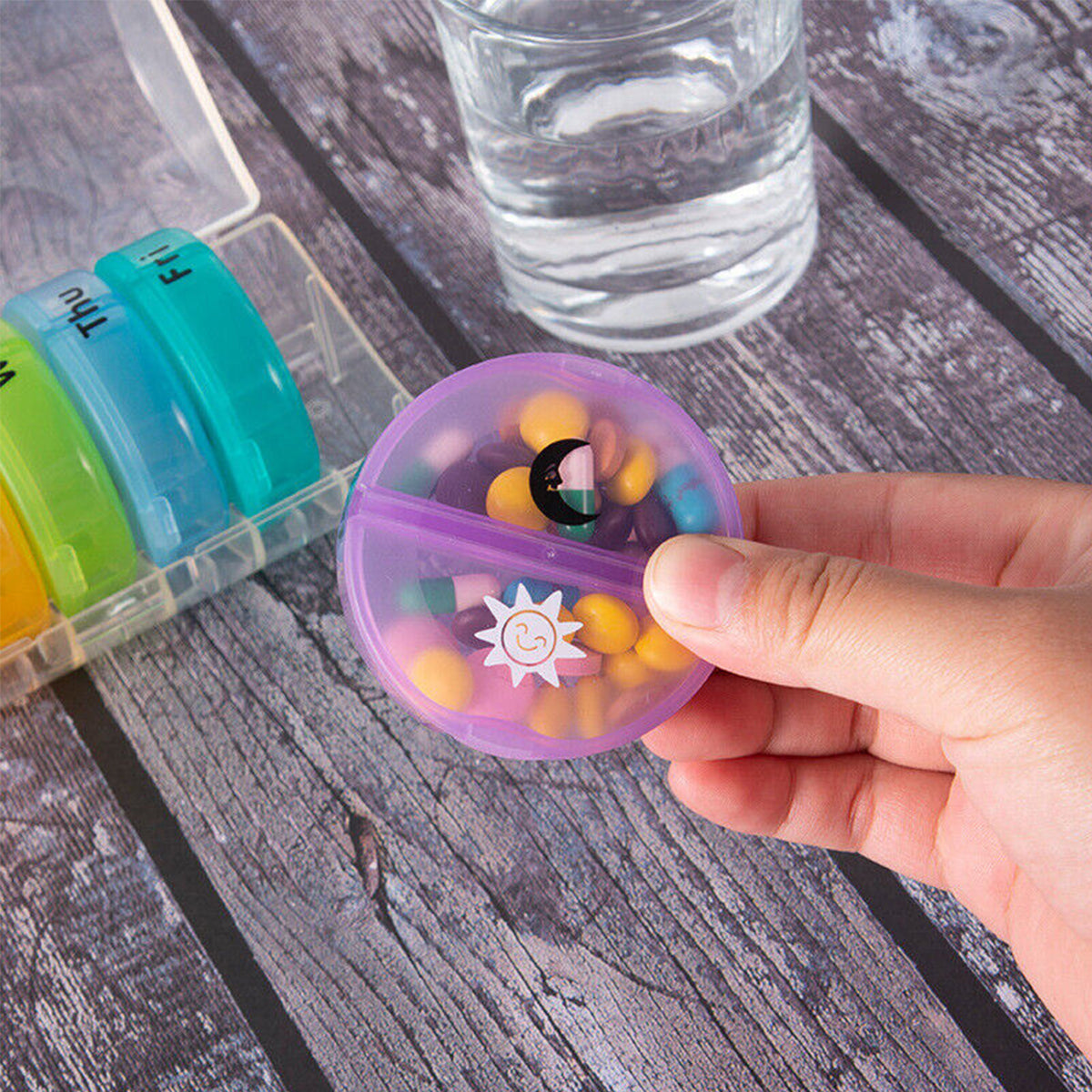 7 Day Round Mini Travel Pill Box Snap Closure