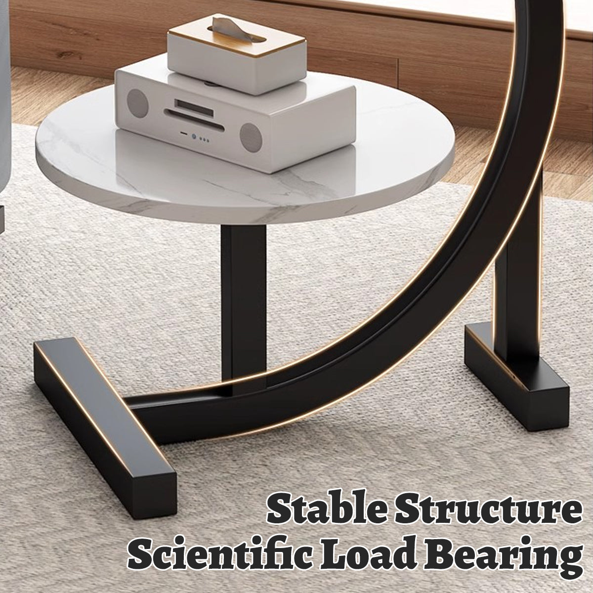 Mobile Round Side Table with Two Tier Storage