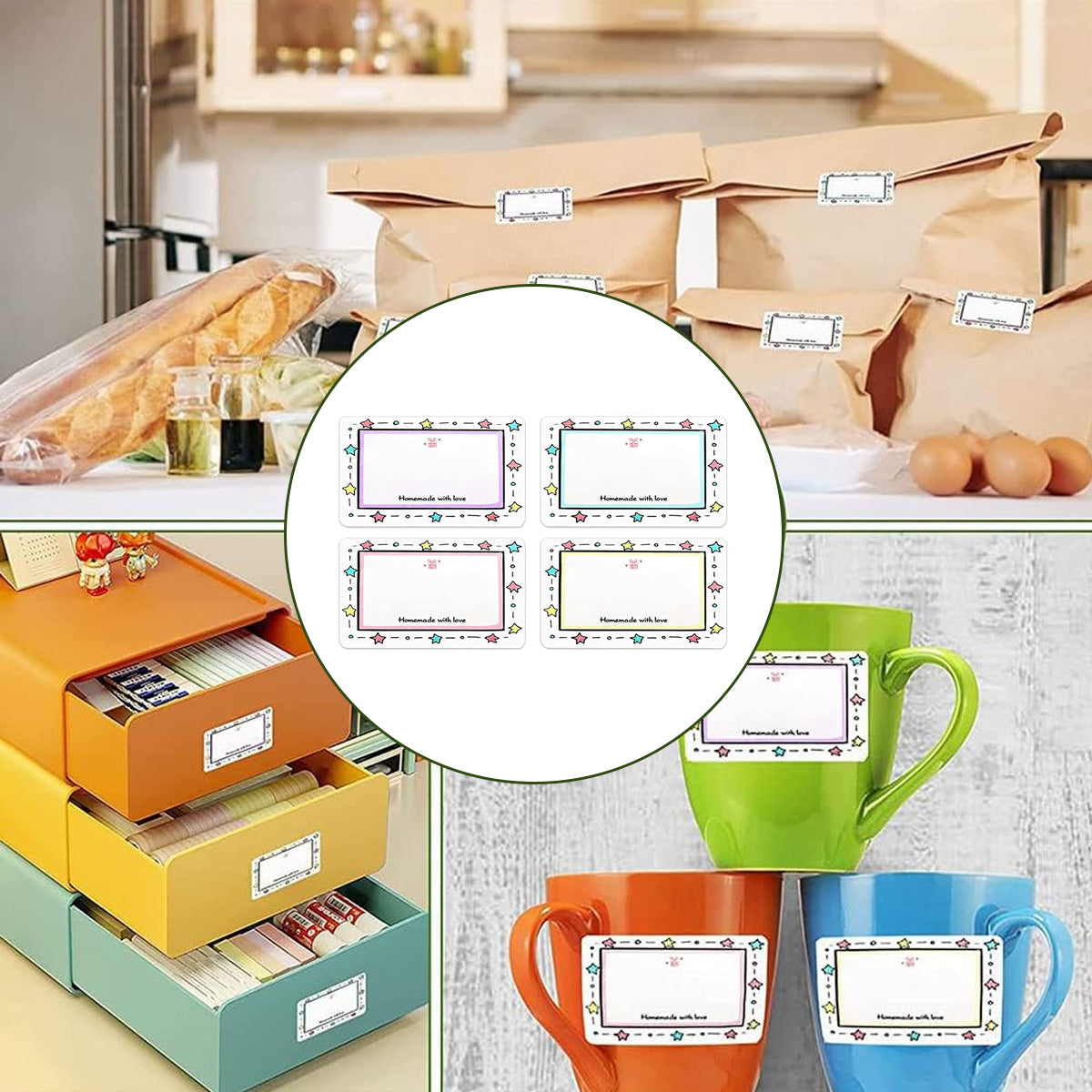 500PCS Name Label Stickers with Colour Border Roll