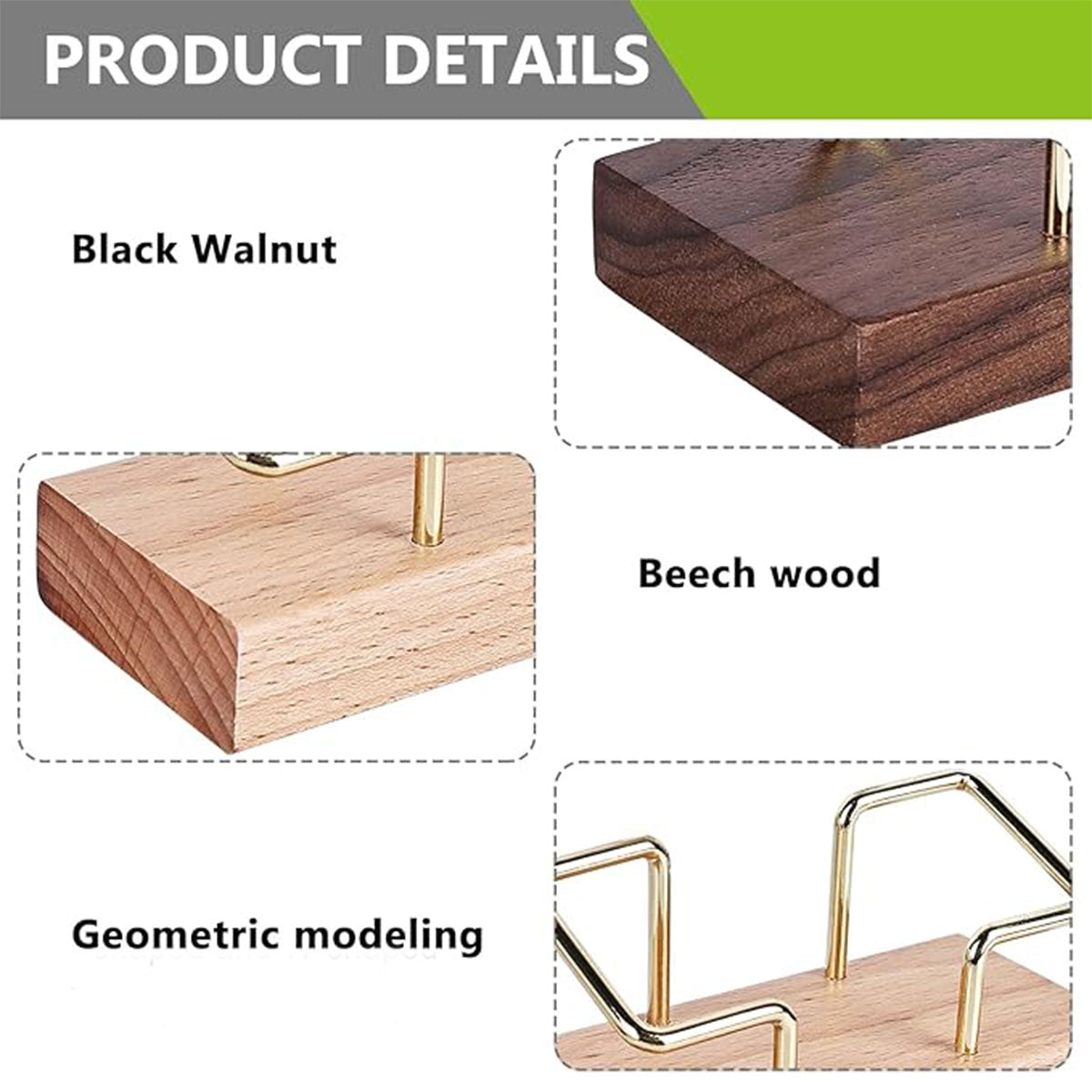 Wood Business Card Holder with Metal Frame Desk Organizer