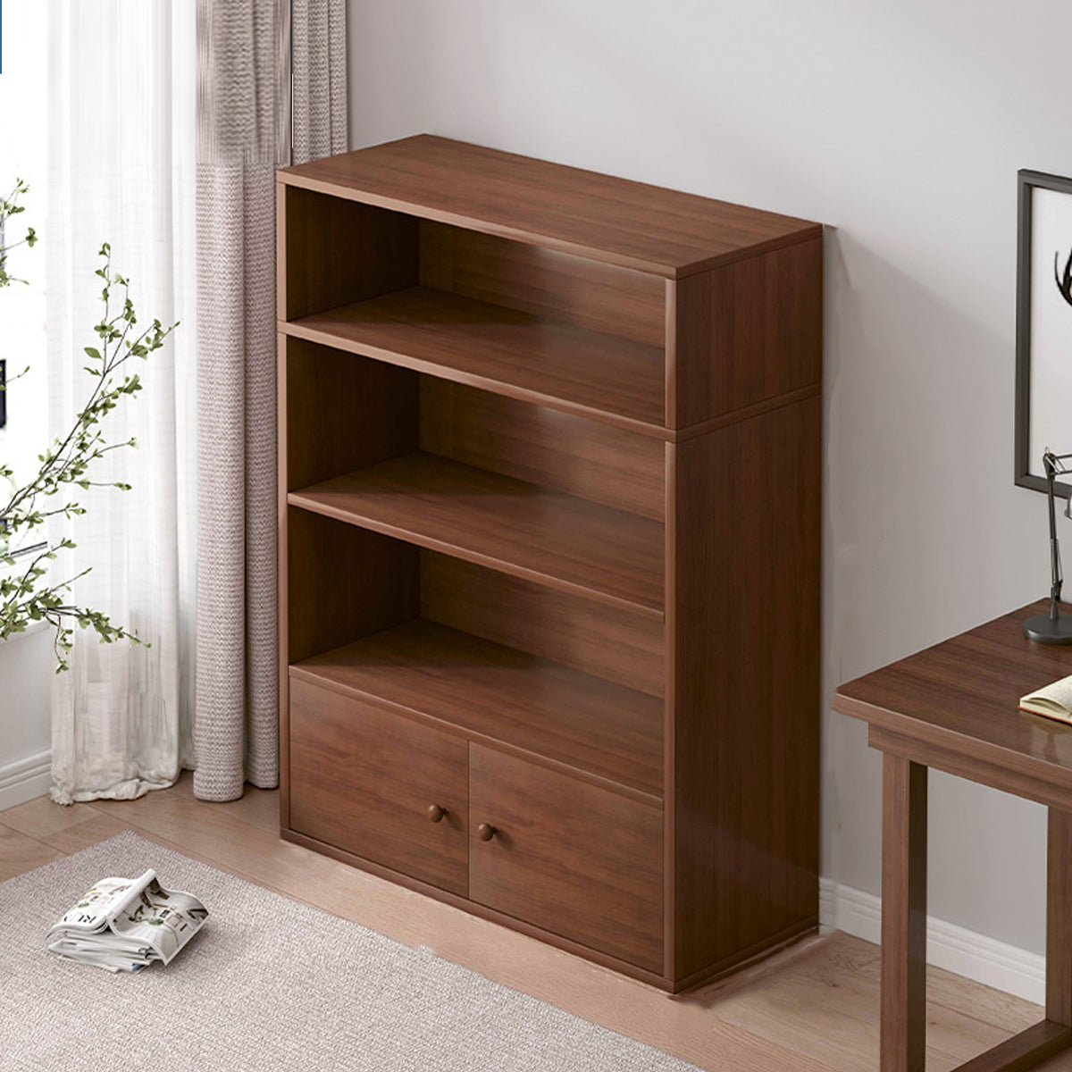 4-Tier Floor-Standing Bookshelf with Cabinet