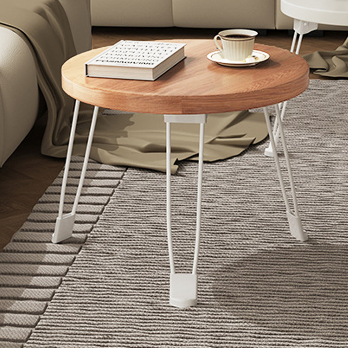 Folding Small Round Table with Steel Legs and Compact Design