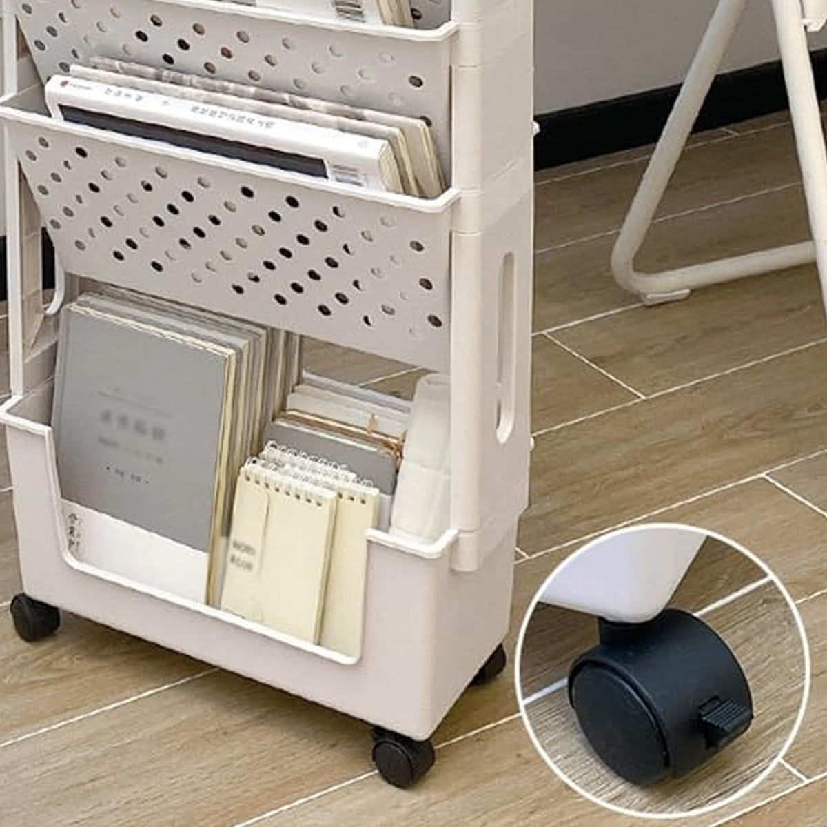 5 Tier Rolling Bookshelf Rack Movable Storage Organizer