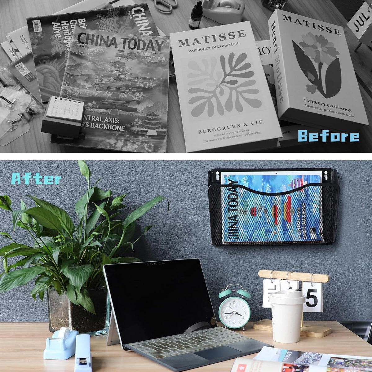 Wall Mounted Mesh File Organizer Rack Black Metal 35×10.5×22cm