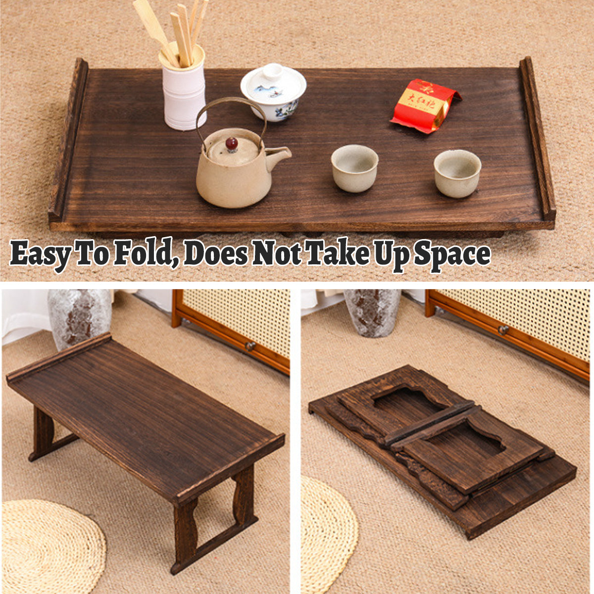 Wooden Foldable Chinese Style Tea Table Space Saving Design
