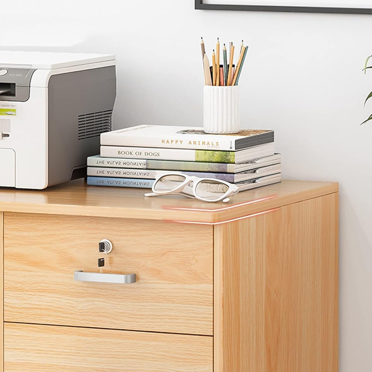 Movable Filing Cabinet with Wheels Locking Doors and Drawers